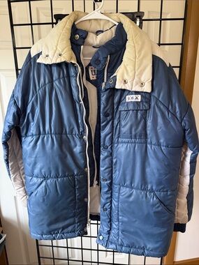 Puffer Jacket and Vest - Blue and Cream Men’s Winter Coat